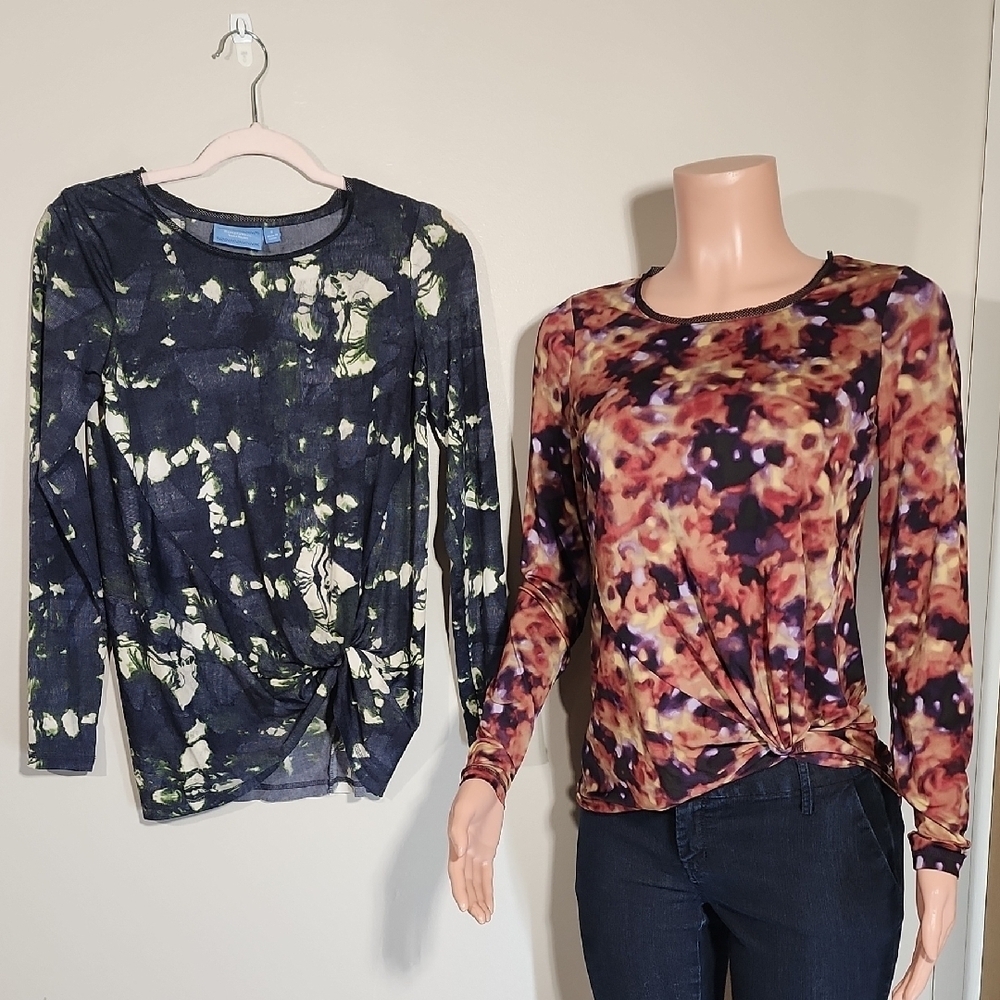 Simply Vera Vera Wang Floral Long Sleeve Tops - Black and Purple